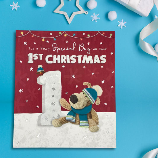 Special Boy's 1st Christmas Card - Boofle Bear & Robin