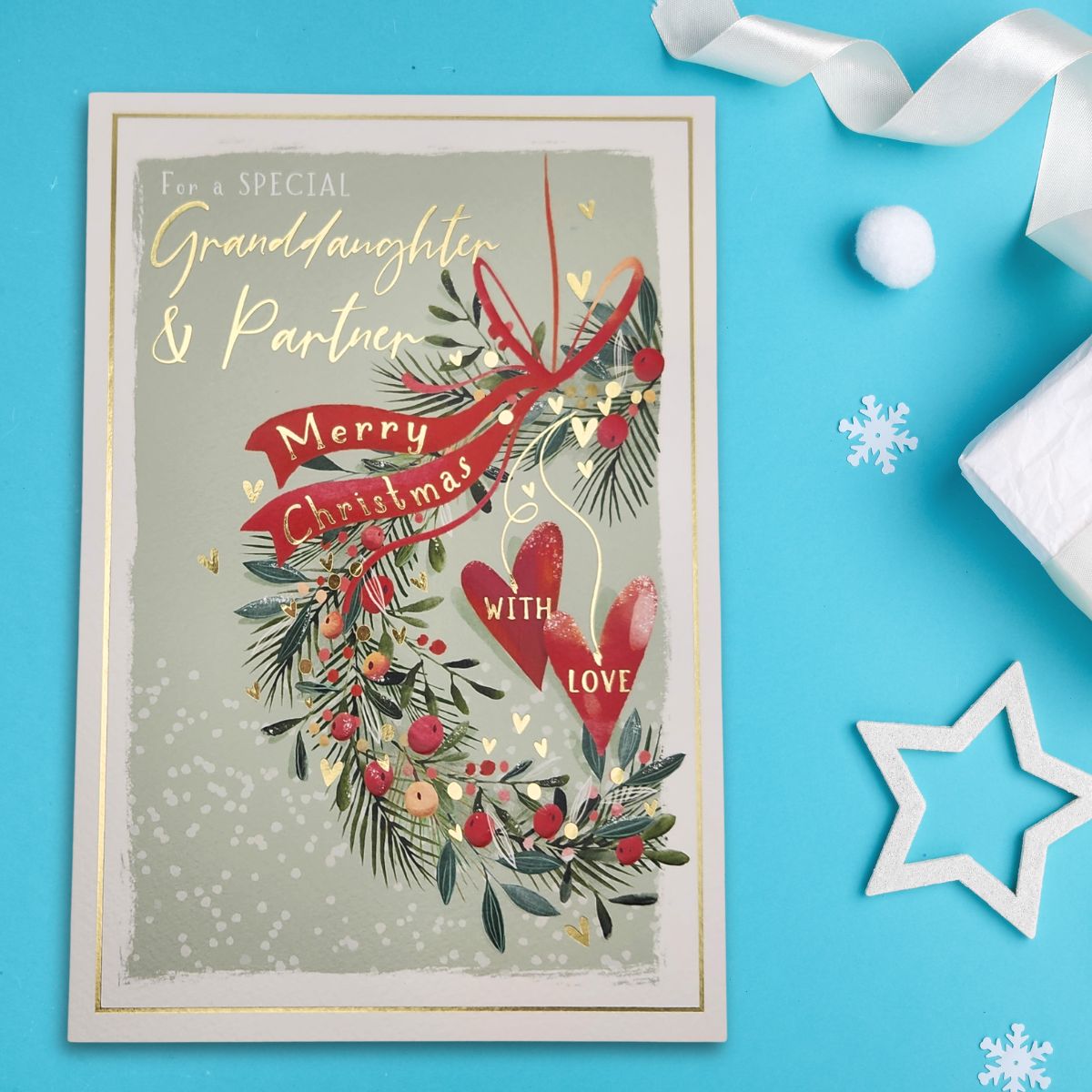Granddaughter & Partner Christmas Card - Skylight Wreath