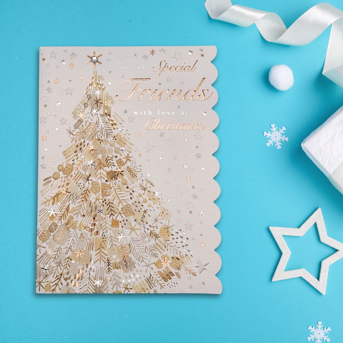 Friends Christmas Card - Gold Christmas Tree