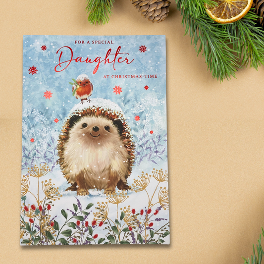 Daughter Christmas Card - Hedgehog & Robin