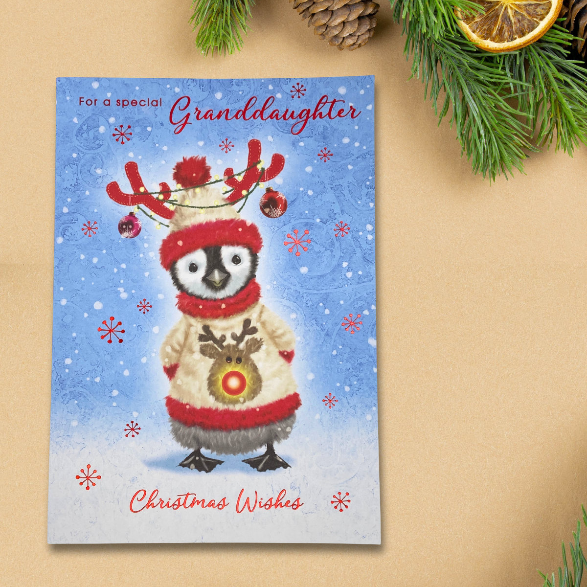 Granddaughter Christmas Card - Decorated Penguin