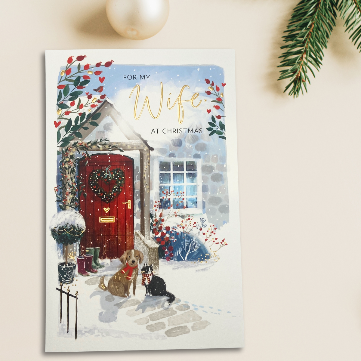 Wife Christmas Card - Doggy Welcome