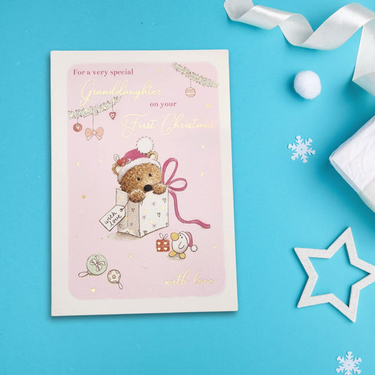 Granddaughter 1st Christmas Card - Barley Bear