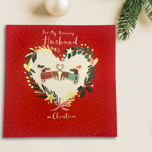 Husband Christmas Card - Sausage Dogs Heart