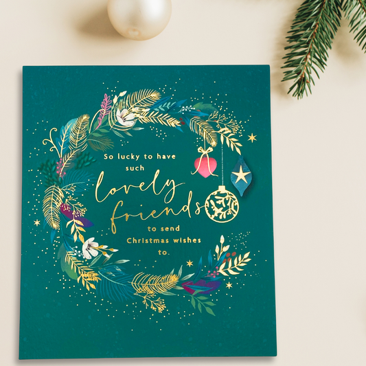 Friends Christmas Card - Decorated Wreath