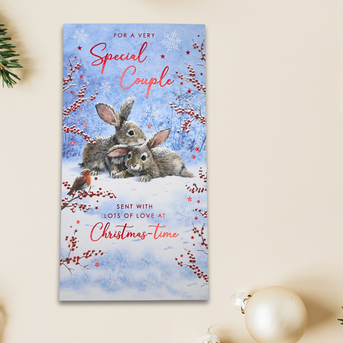 Special Couple Christmas Card - Snowy Bunnies
