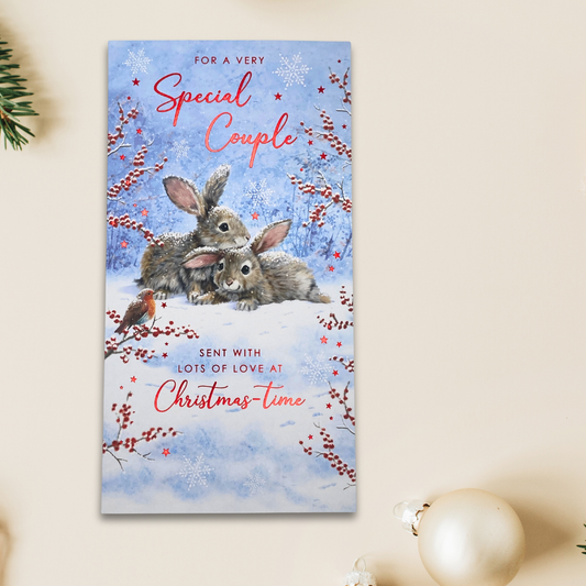 Special Couple Christmas Card - Snowy Bunnies
