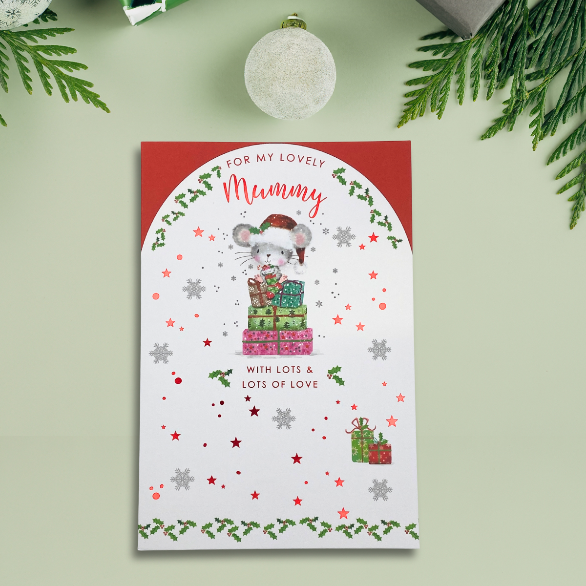 Mummy Christmas Card - Cute Mouse Gift Stack