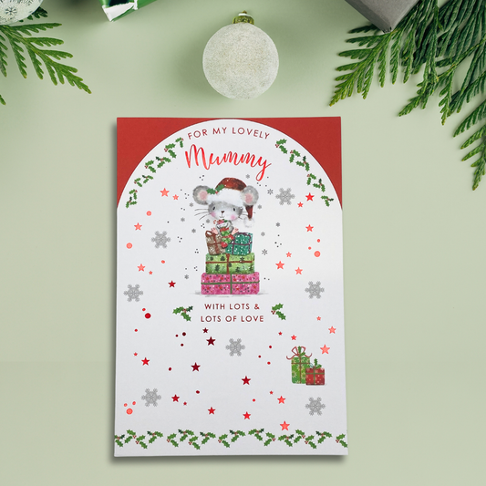 Mummy Christmas Card - Cute Mouse Gift Stack