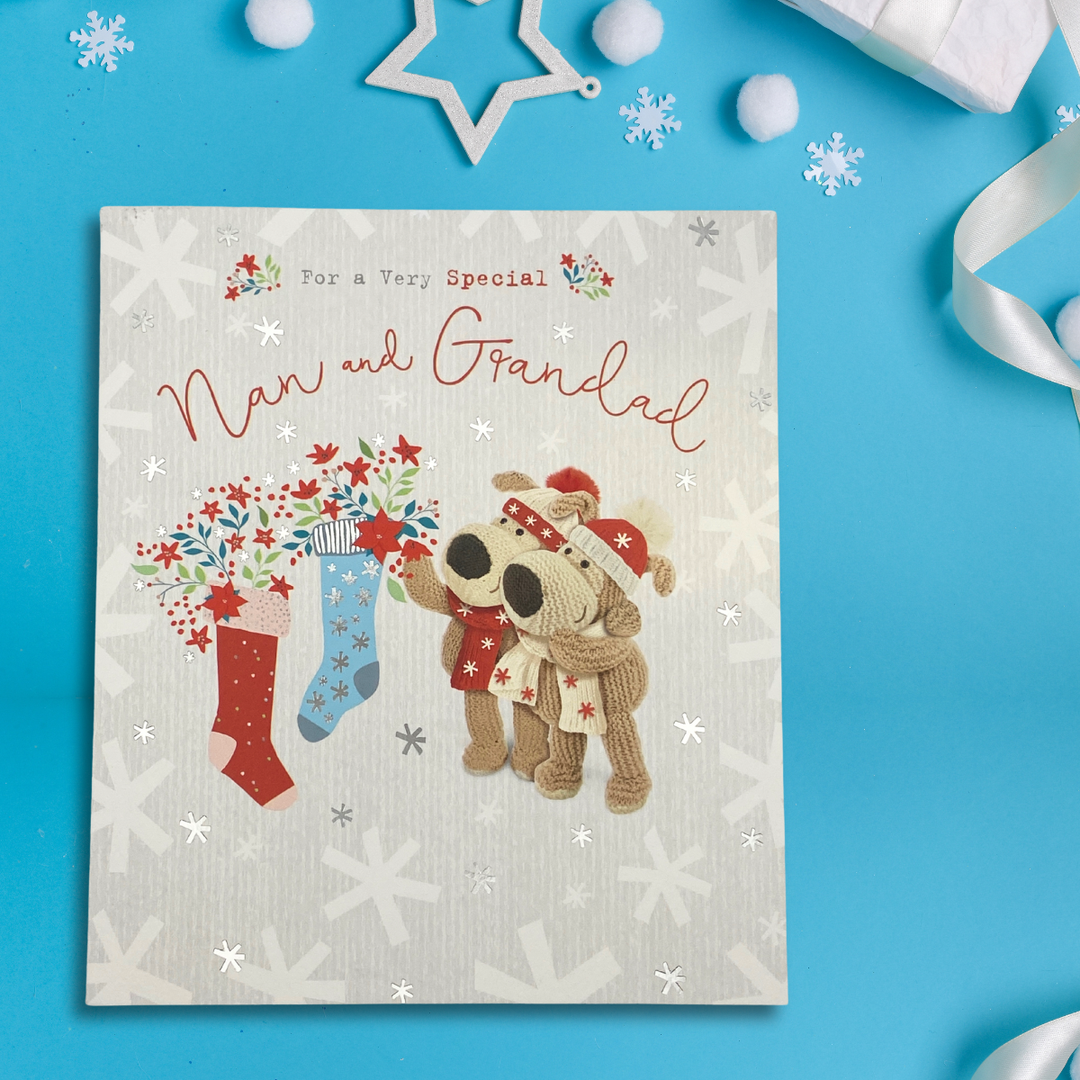 Nan & Grandad Christmas Card - Boofle Bear Stockings