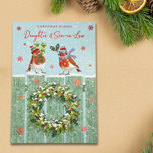 Daughter & Son-In-Law Christmas Card - Festive Robins