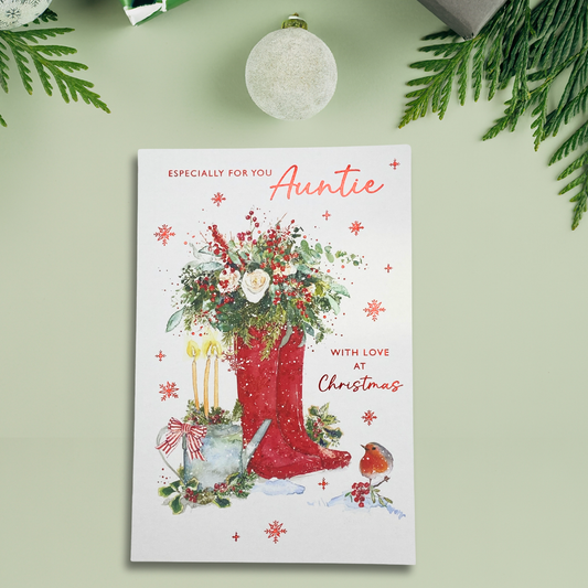 Auntie Christmas Card - Floral Filled Boots