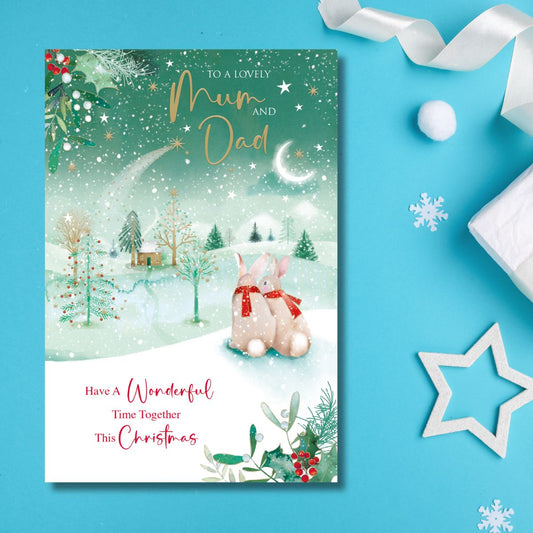Mum & Dad Christmas Card - Snow Bunnies