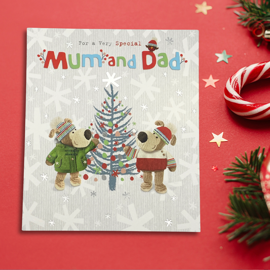 Mum & Dad Christmas Card - Boofle Bear Decorating Tree
