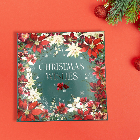 10 x Christmas Cards In Box - Festive Florals Christmas Wishes
