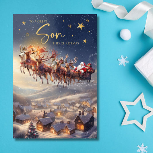 Son Christmas Card - Santa's Sleigh Ride