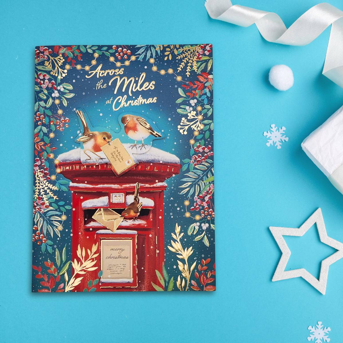 Across The Miles Christmas Card - Decoupage Robins & Postbox