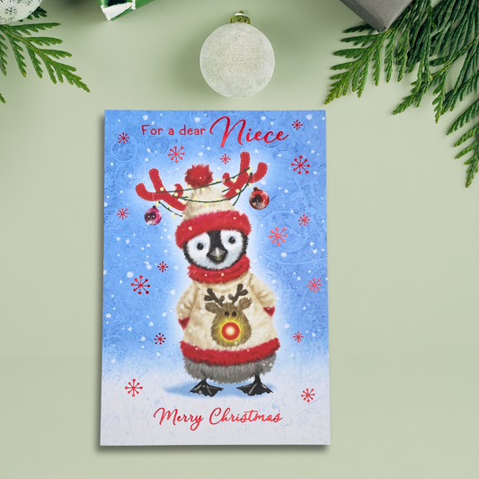 Niece Christmas Card - Decorated Penguin