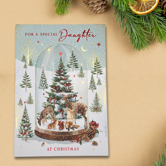 Daughter Christmas Card - Pizazz Woodland Snow Globe