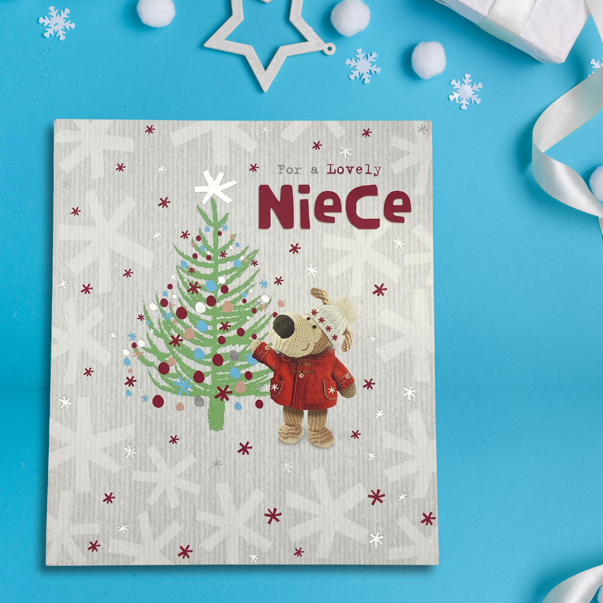 Niece Christmas Card - Boofle Bear & Tree