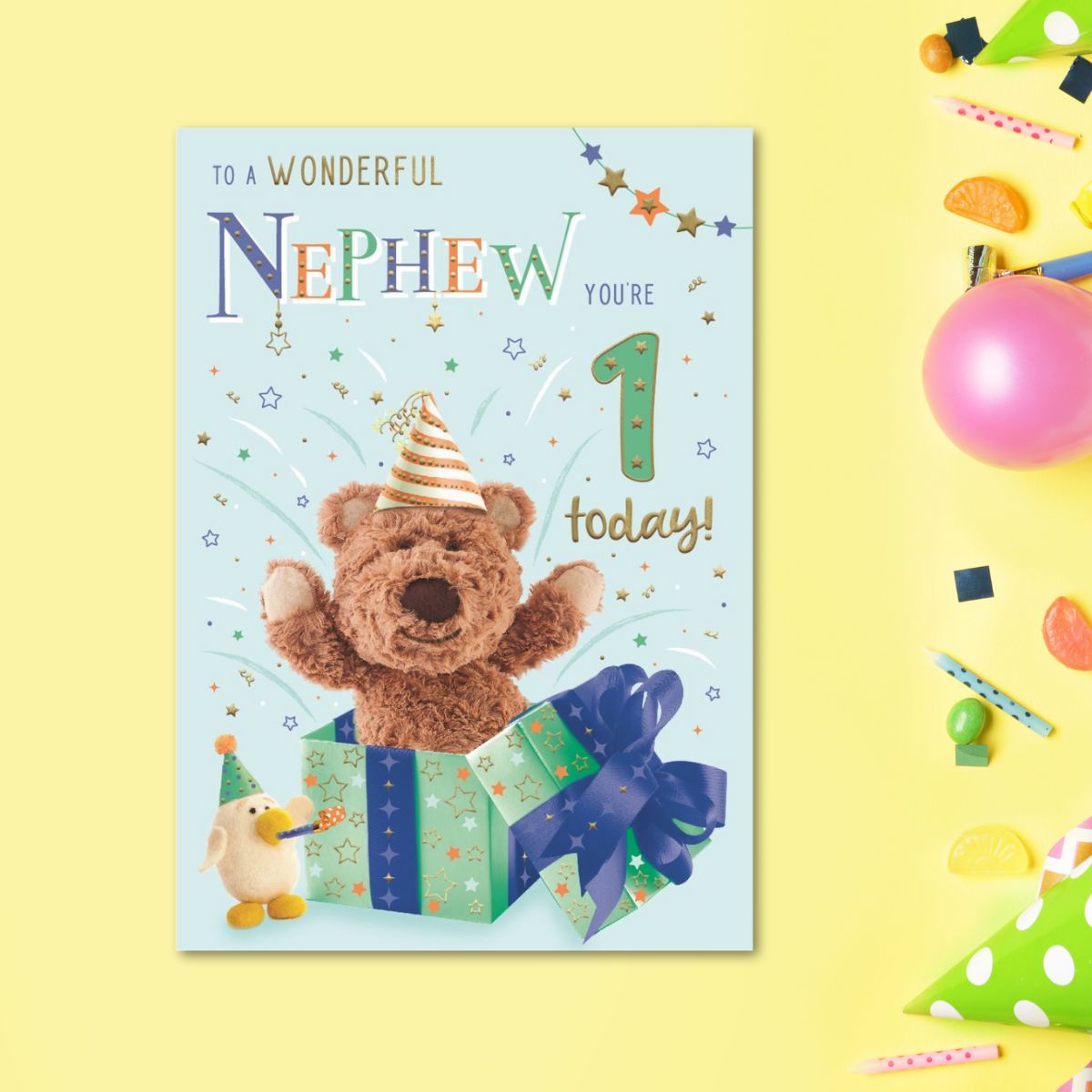 Nephew 1st Birthday Card - Barley Bear