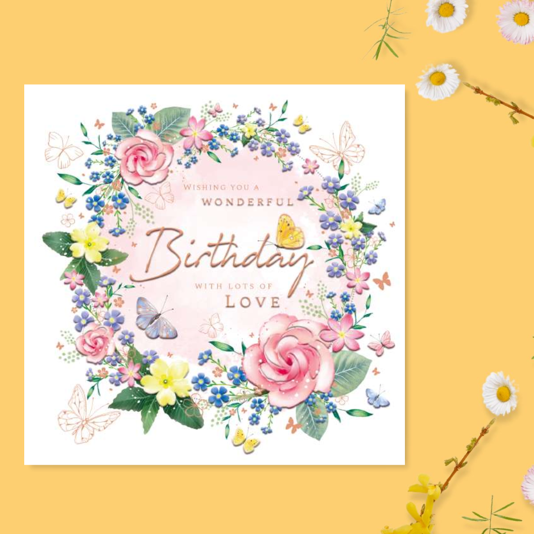 Blush Birthday Card - Circle Of Flowers