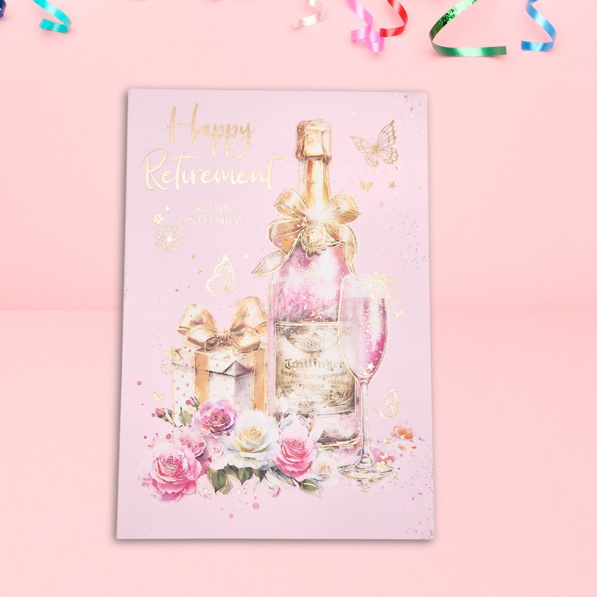 Retirement Card - Floral Gift & Champagne