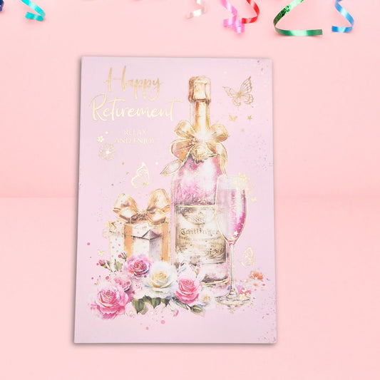 Retirement Card - Floral Gift & Champagne