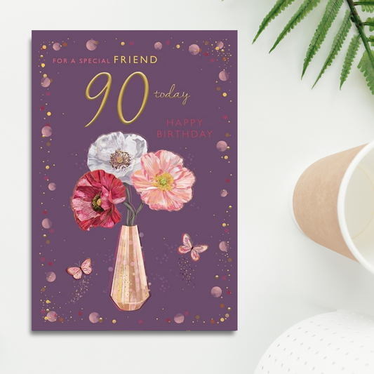 Friend 90th Birthday Card - Lottie Loves Flowers