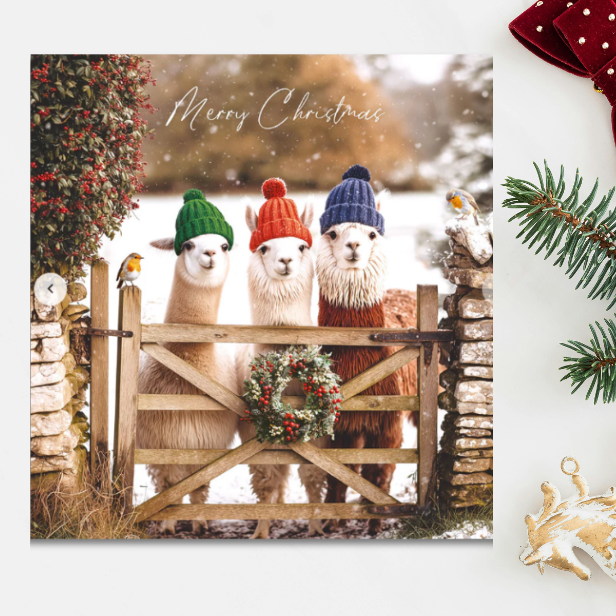 24 x Christmas Cards In Box - Tracks Deluxe Snowy Robins