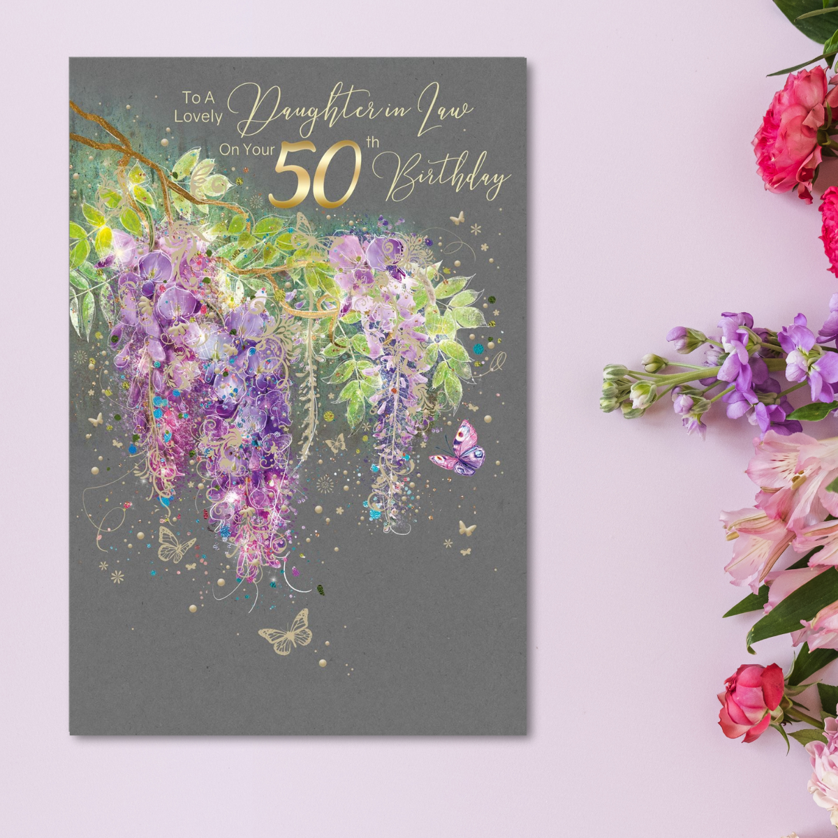 Daughter-In-Law 50th Birthday Card - Grace Wisteria & Butterflies