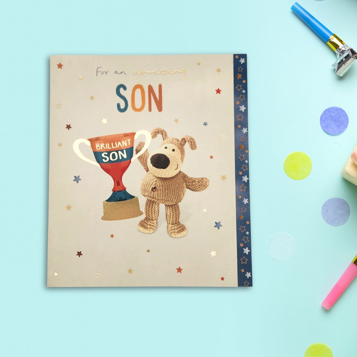 Son Birthday Card - Boofle Bear & Trophy