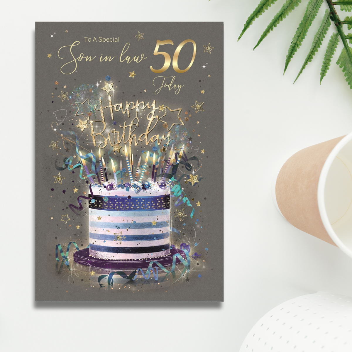 Son-In-Law 50th Birthday Card - Grayson Cake & Candles