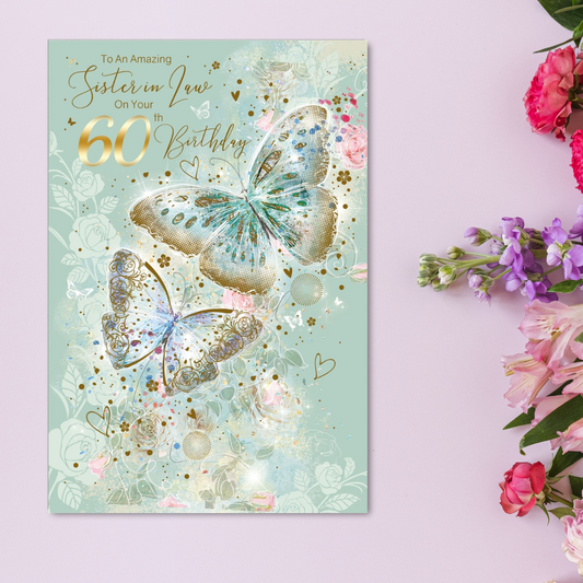 Sister-In-Law 60th Birthday Card - Grace Floral Butterflies