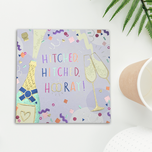 Wedding Day Card - Hitched, Hitched, Hooray!