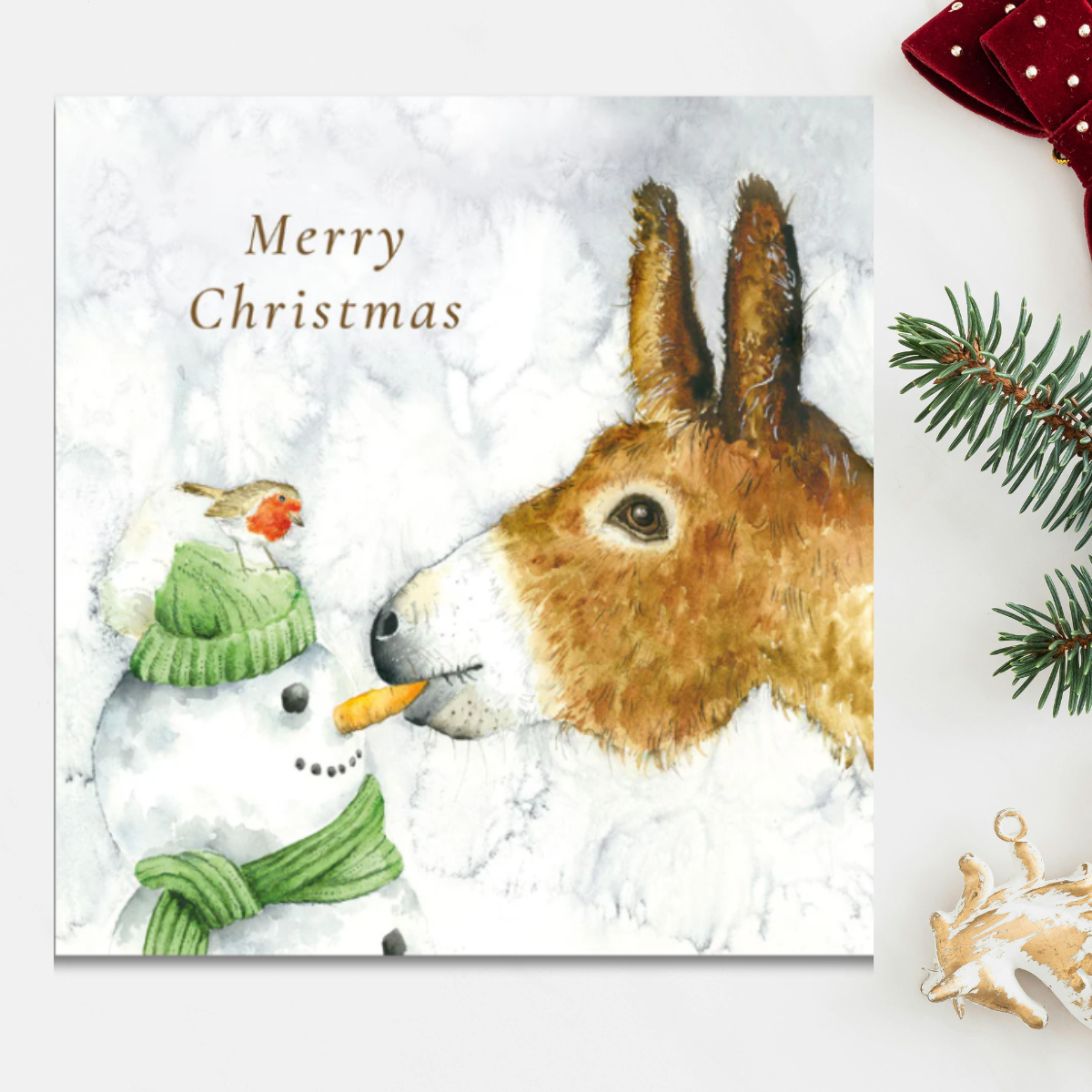 24 x Christmas Cards In Box - Tracks Deluxe Donkey & Robin