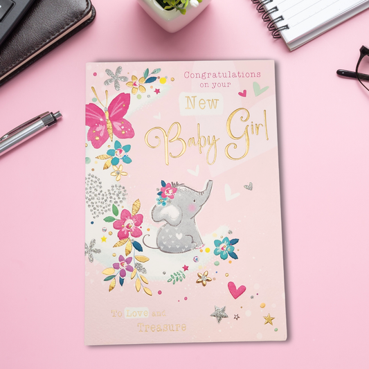 Baby Girl Card - Signature Elephant