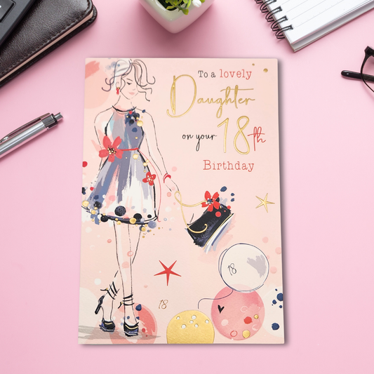 Daughter 18th Birthday Card - Chic Lady & Bag