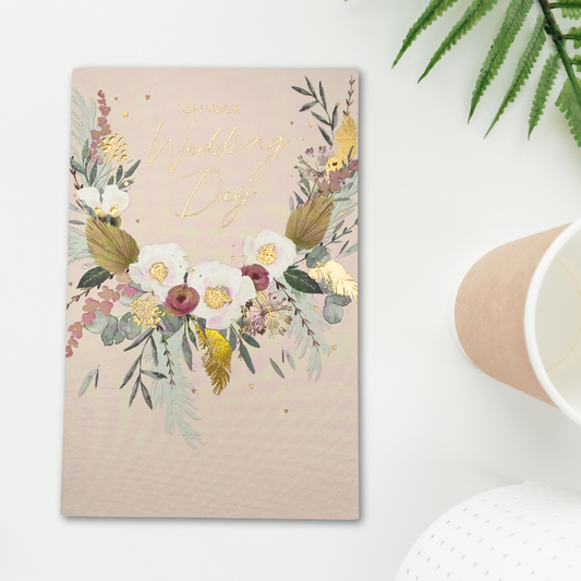 Wedding Day Card - Floral Horseshoe Wreath
