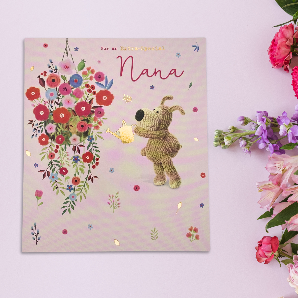 Nana Birthday Card - Boofle Bear Watering Flowers