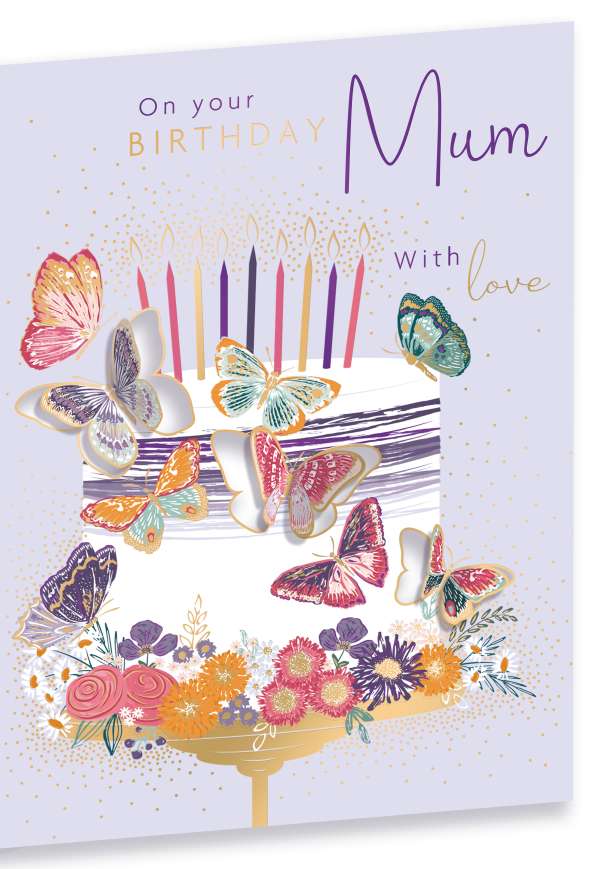 Mum Birthday Card - Cake & Butterflies