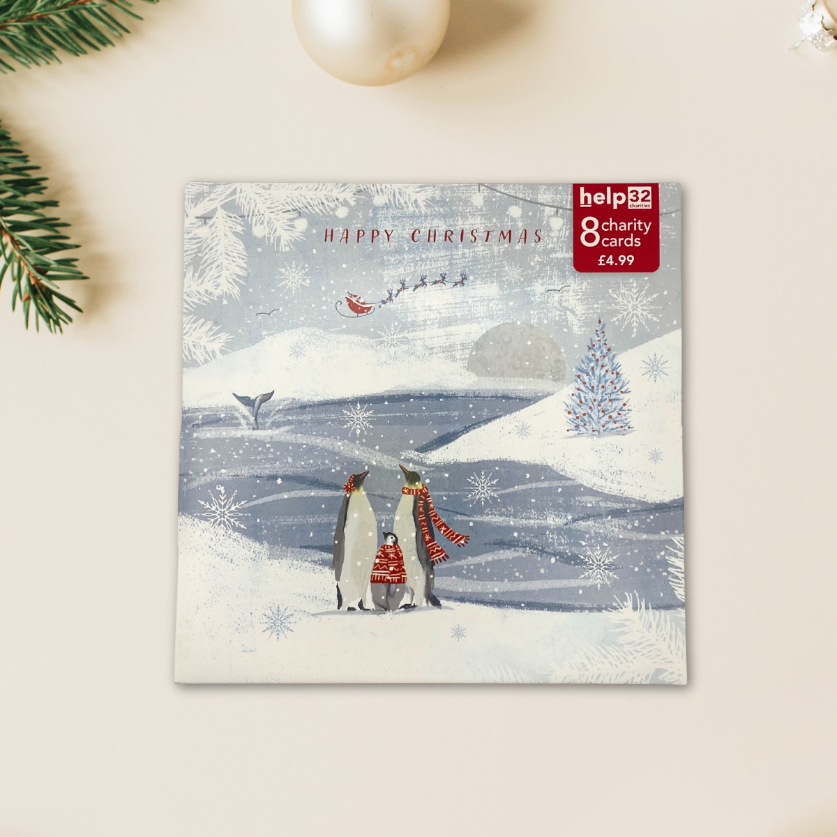 Charity Christmas Cards - 8 x Penguin Family In Snow