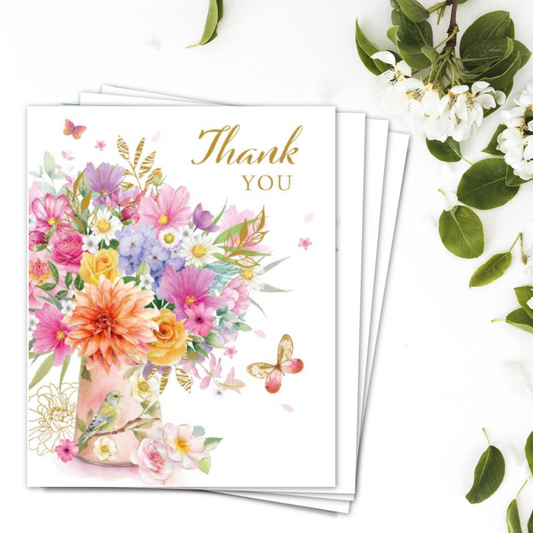 Notelets Thank You - Thank You Vase Of Flowers  - Pack of 4