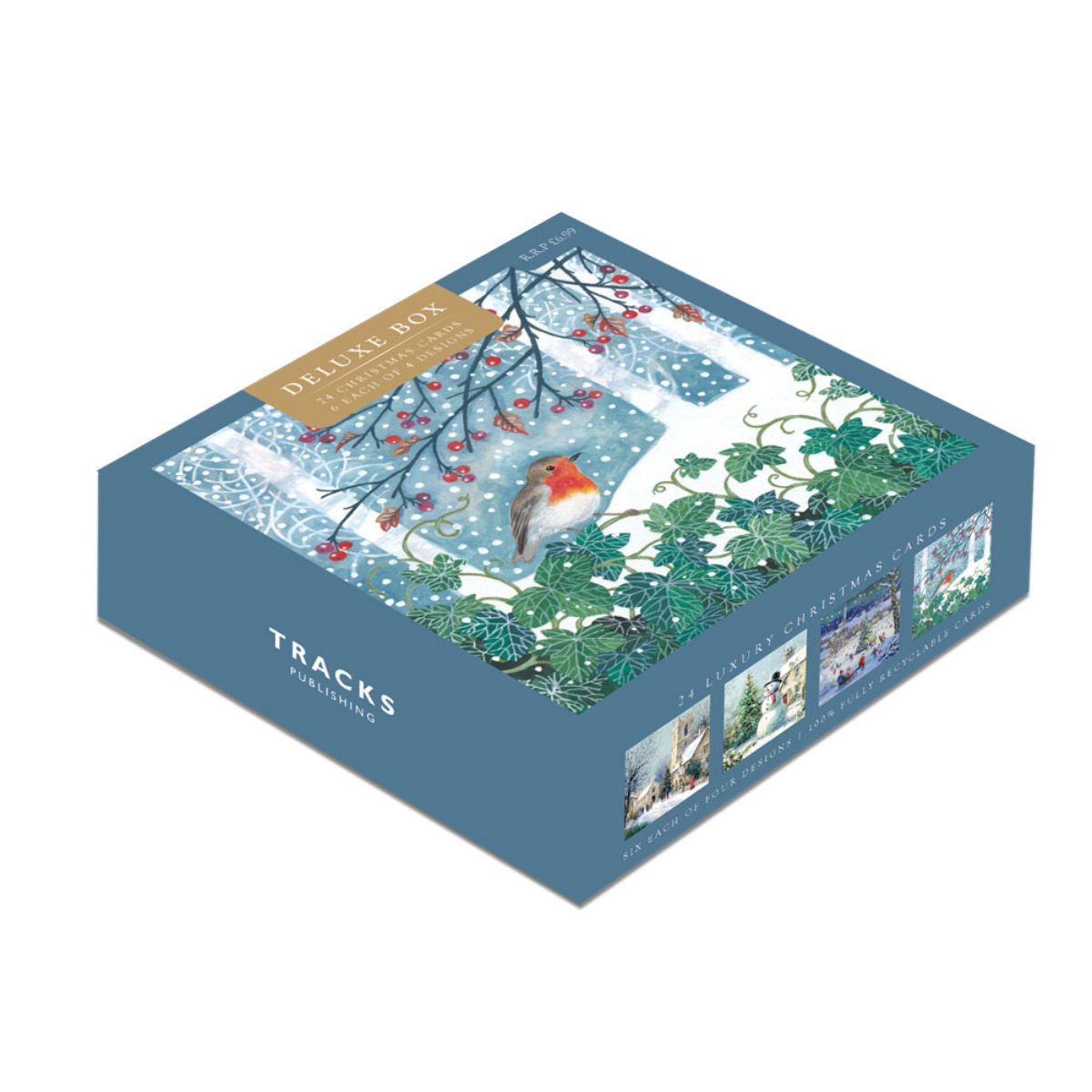 24 x Christmas Cards In Box - Tracks Deluxe Robin & Berries