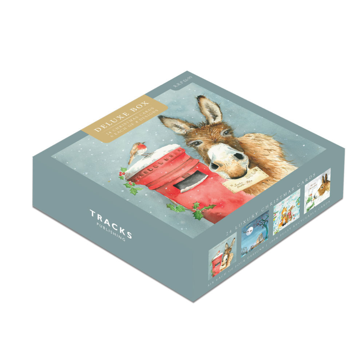 24 x Christmas Cards In Box - Tracks Deluxe Donkey & Robin