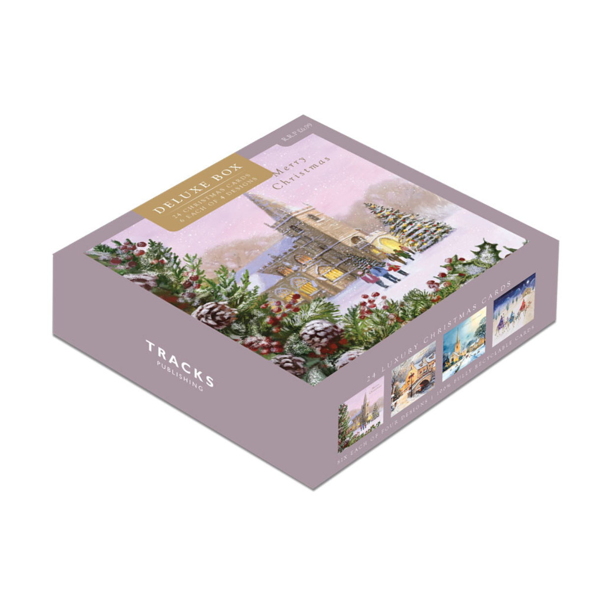 24 x Christmas Cards In Box - Tracks Deluxe Snowy Church