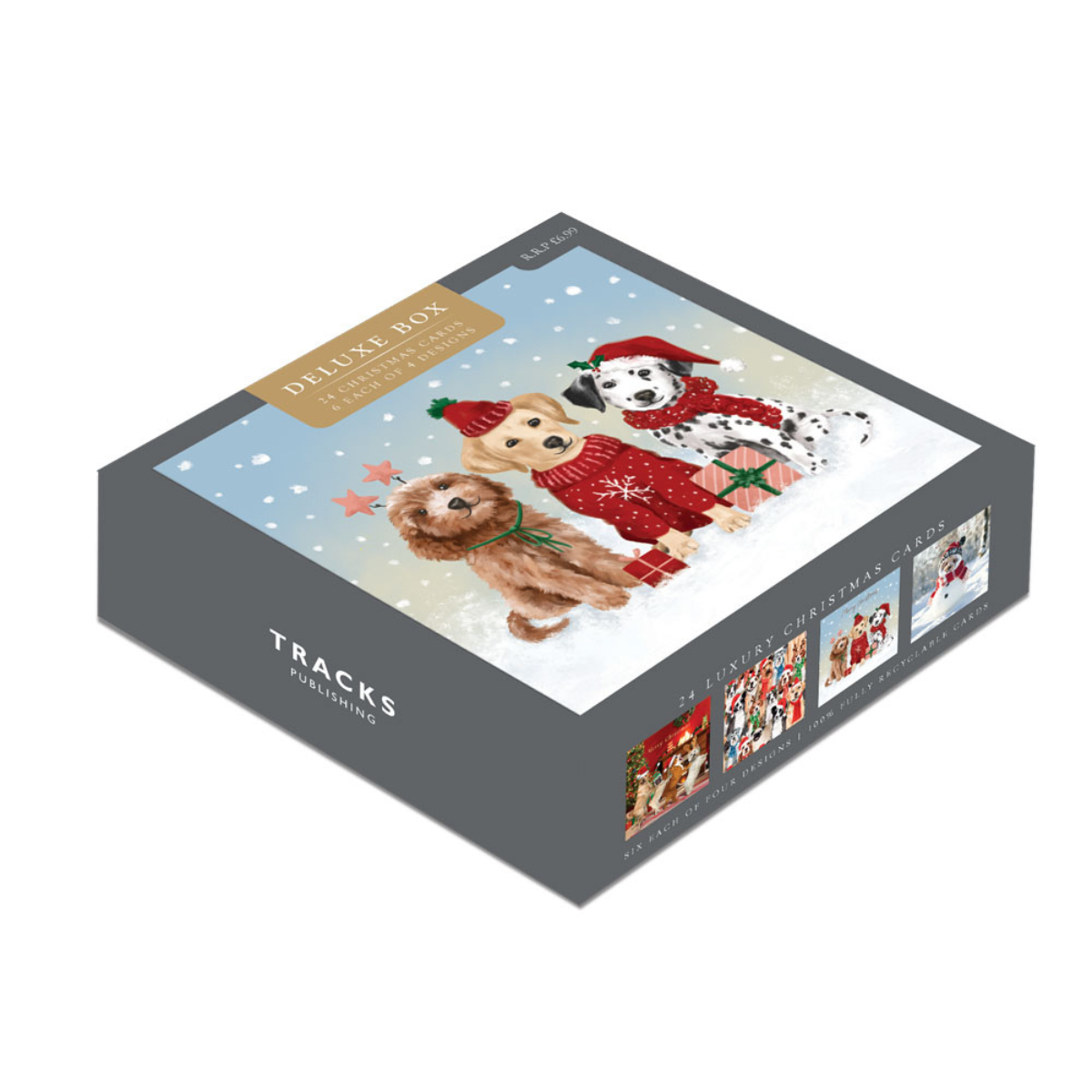 24 x Christmas Cards In Box - Tracks Deluxe Dog Assortment