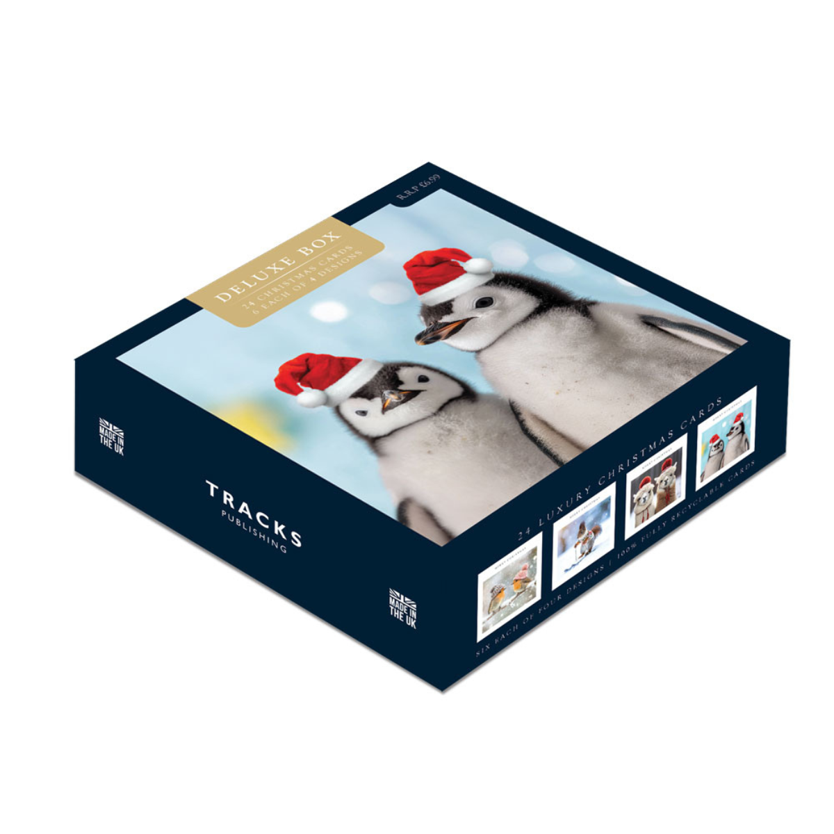 24 x Christmas Cards In Box - Tracks Deluxe Christmas Penguins