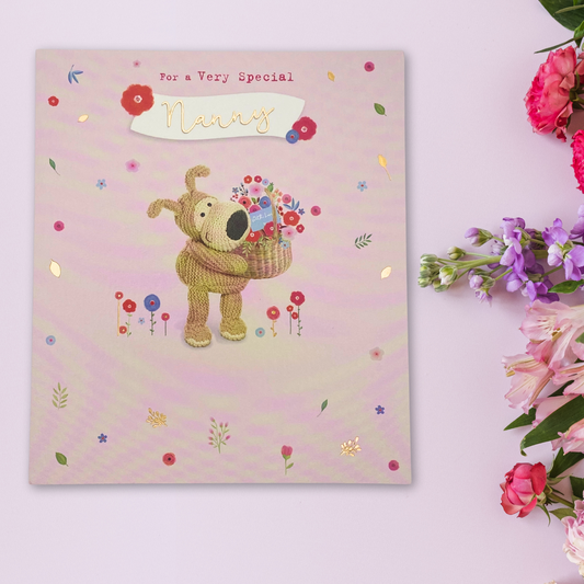 Nanny Birthday Card - Boofle Bear & Flowers