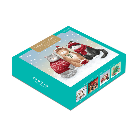 24 x Christmas Cards In Box - Tracks Deluxe Cat Assortment